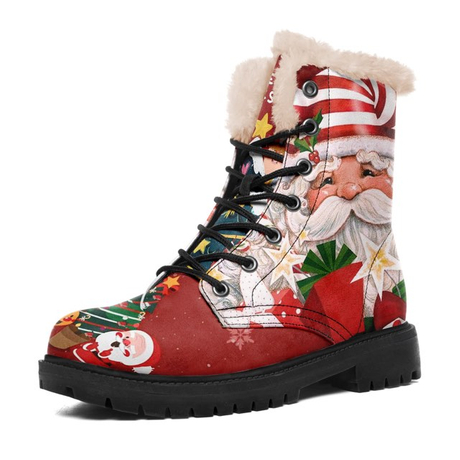 Winterstiefel für Damen, benutzerdefinierte Weihnachtsstiefel mit Weihnachtsmann-Print, Damen-Schnürstiefeletten mit Pelzfutter 